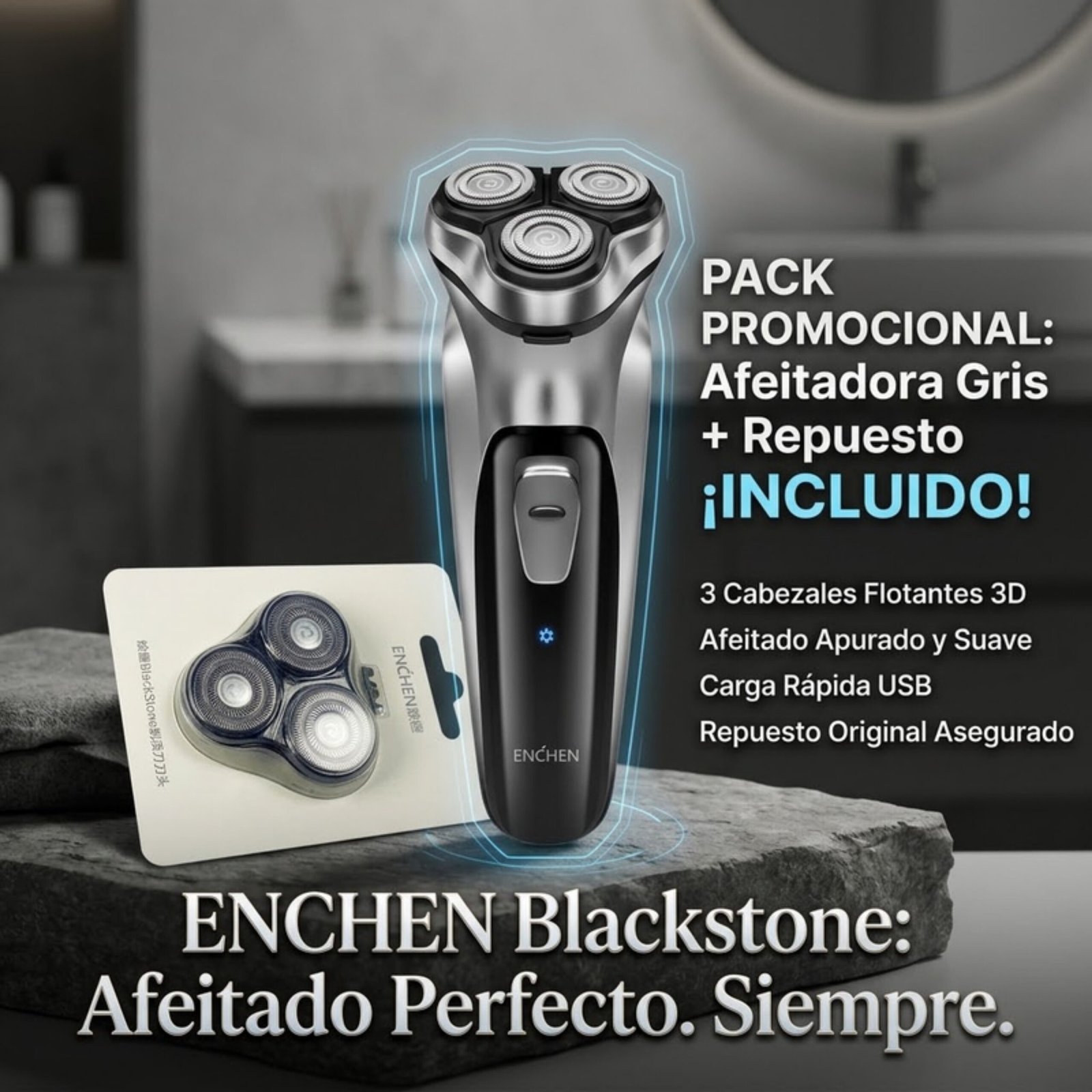 Pack: 1x Afeitadora Blackstone Enchen - Gris + 1x Afeitadora Blackstone Enchen - Repuesto - Gris oscuro / Pack 1.