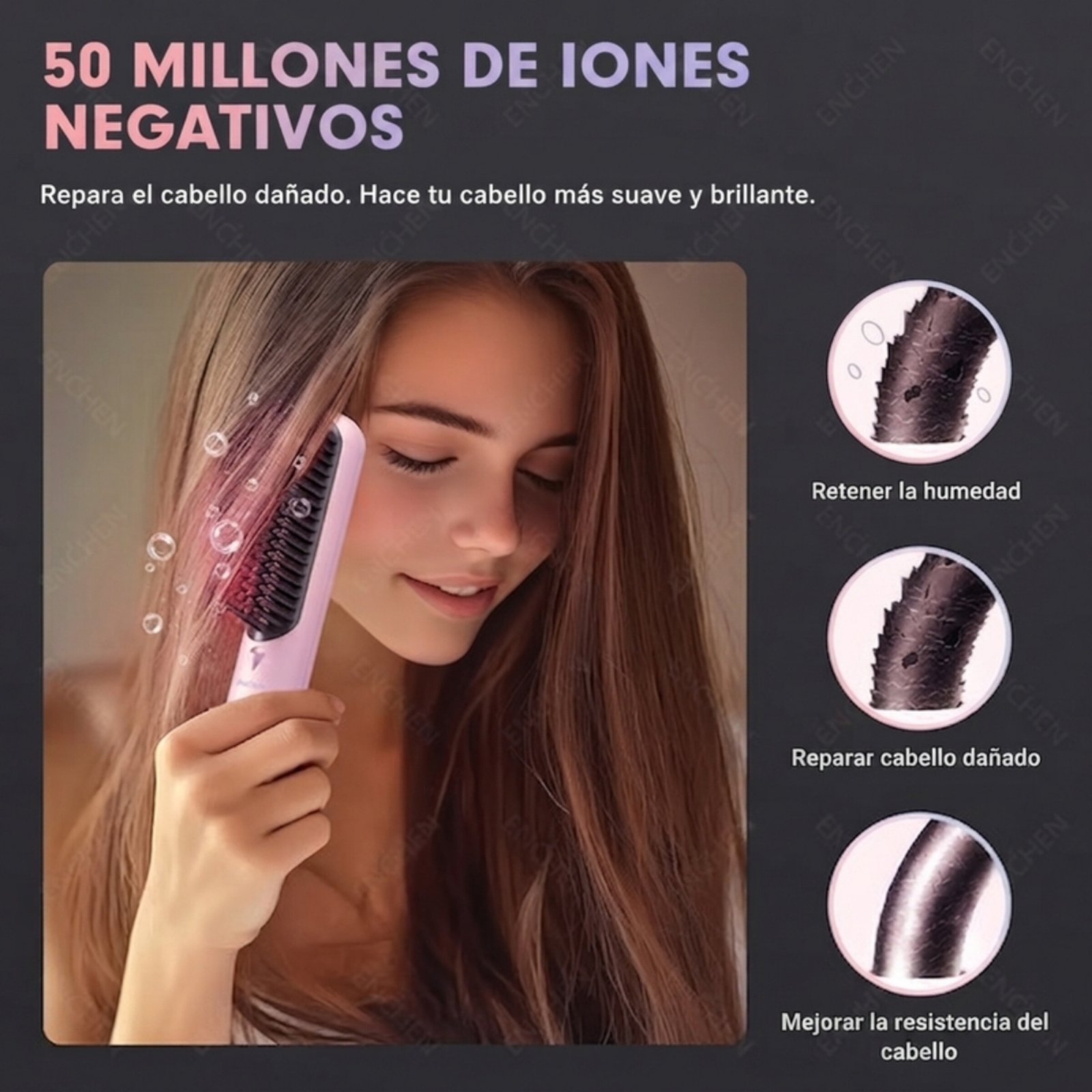 Peine alisadora de cabello alambrica Enchen H2 - Rosado - Image 4