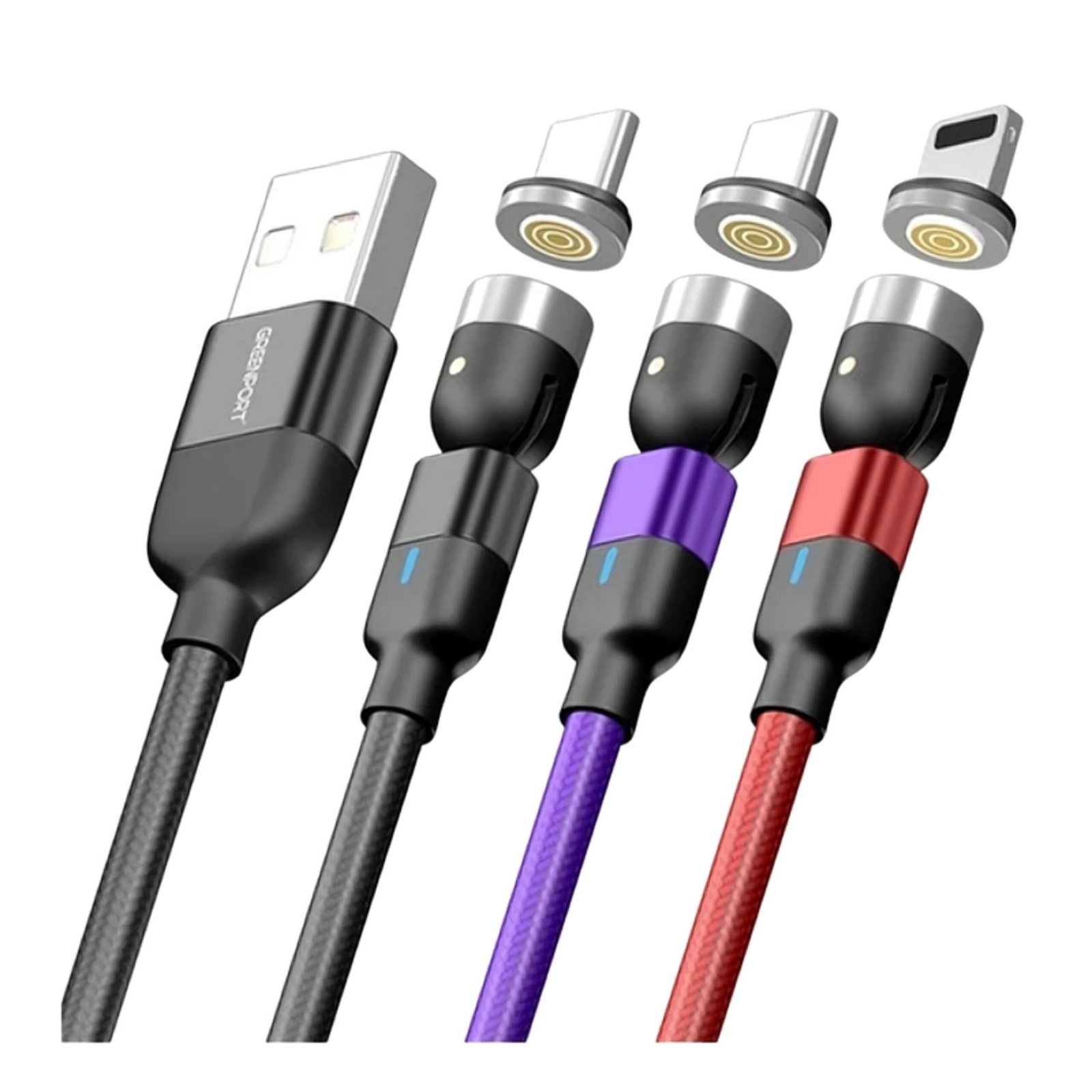 Cable Carga Magnético 3a 540 Micro Usb + Tipo-c + Ios /2 Mts - Negro