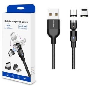 Cable Carga Magnético 2a 360 + 180 Micro Usb + Tipo-c + Ios - Negro