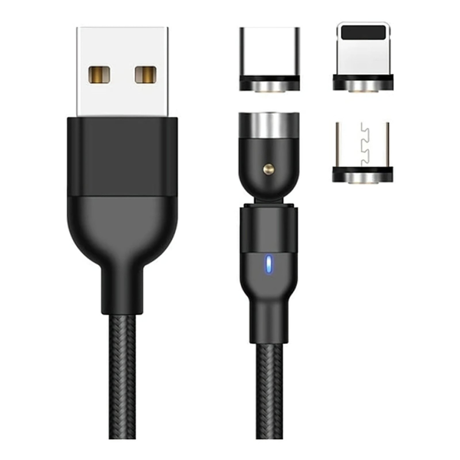 Cable Carga Magnético 3a 540 Micro Usb + Tipo-c + Ios /2 Mts - Negro - Image 2