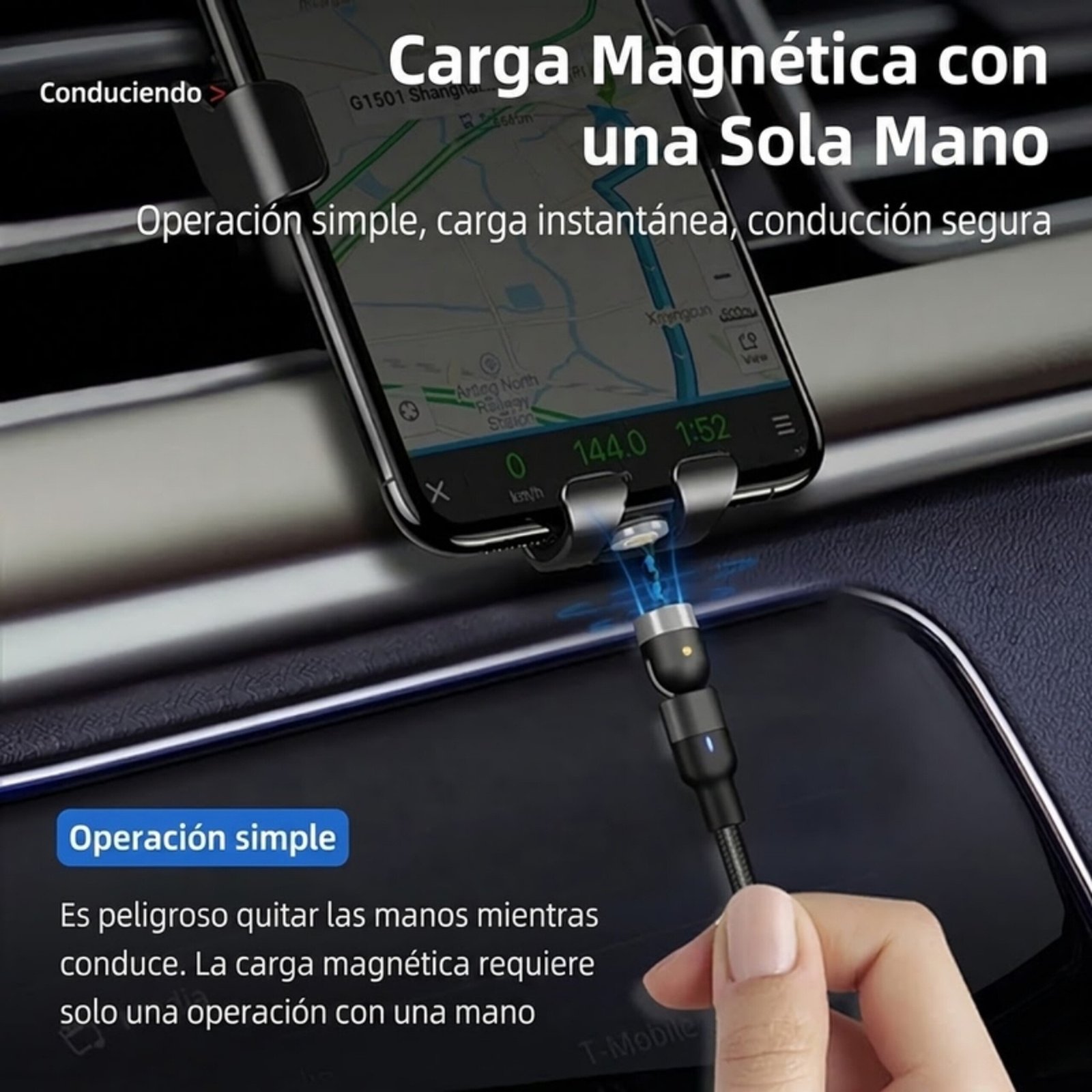 Cable Carga Magnético 3a 540 Micro Usb + Tipo-c + Ios /2 Mts - Negro - Image 7