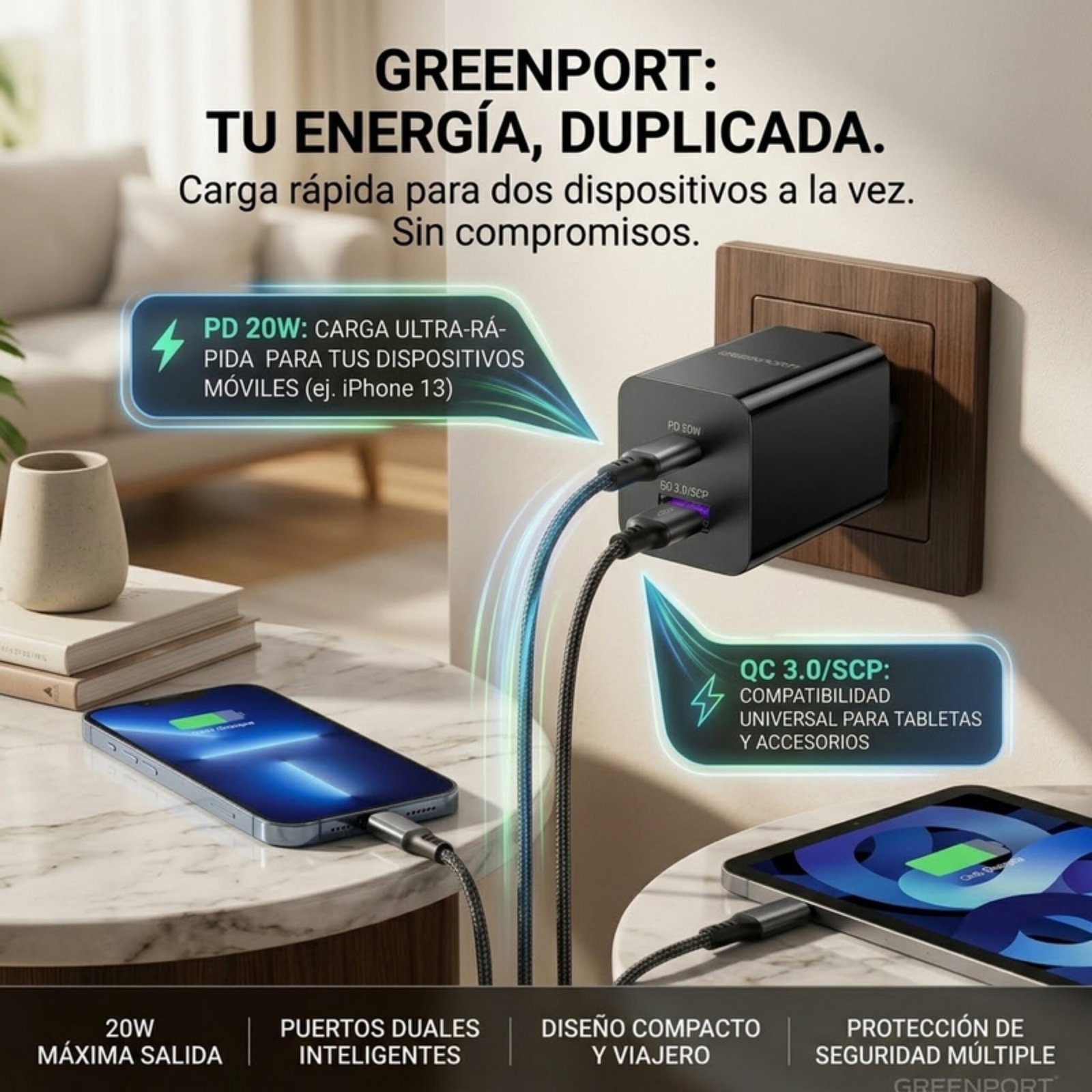 Pack: 2x Cargador Usb, Adaptador Carga Rápida Pd, 20w, Tipo C Qc 3.0 - Negro. - Image 2