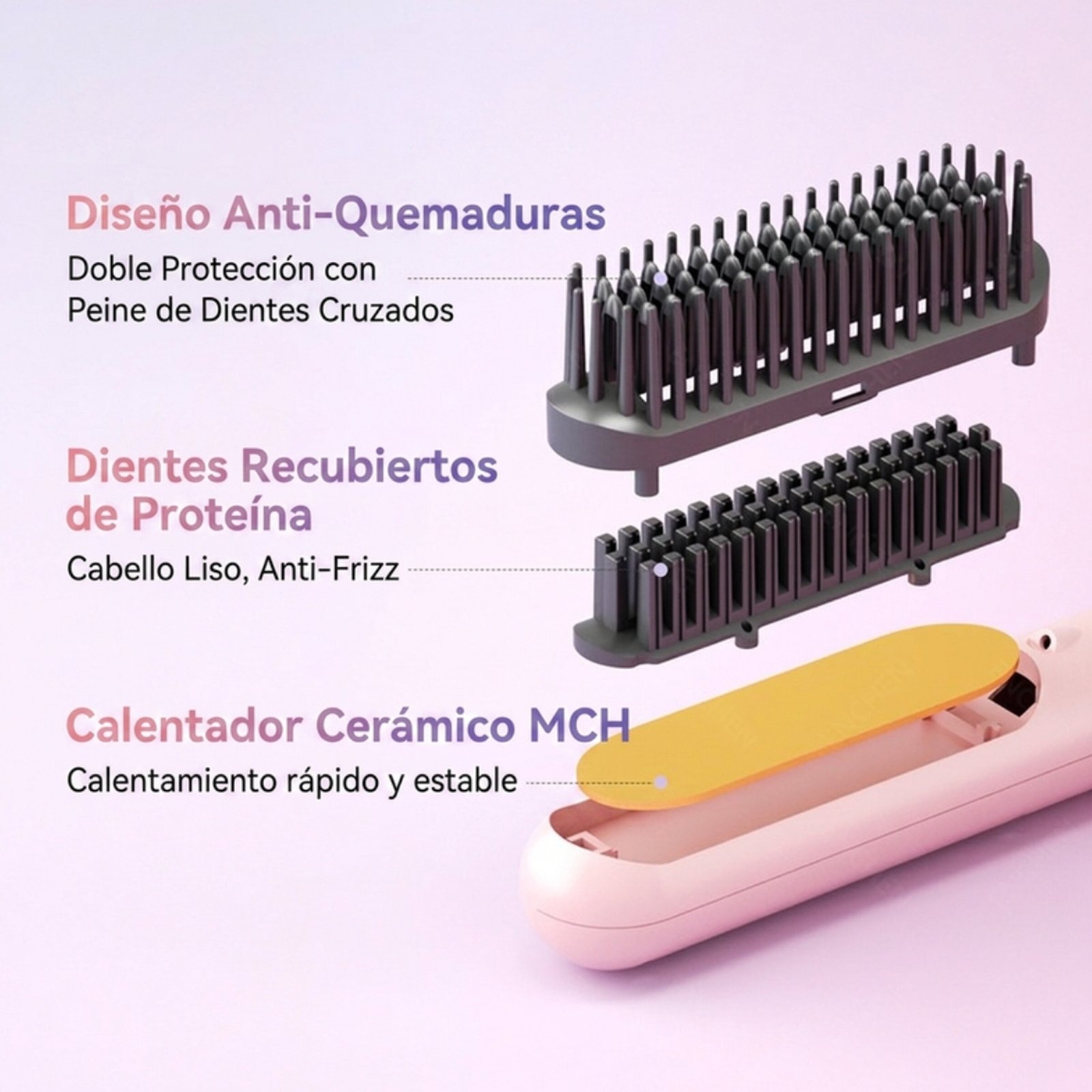 Peine alisadora de cabello alambrica Enchen H2 - Rosado - Image 5
