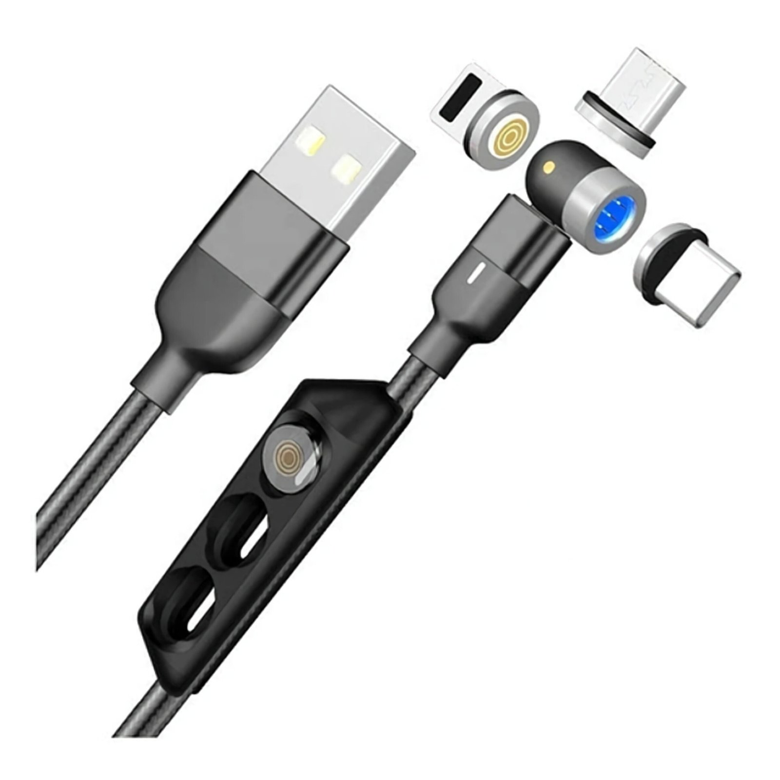 Cable Carga Magnético 3a 540 Micro Usb + Tipo-c + Ios /2 Mts - Negro - Image 4