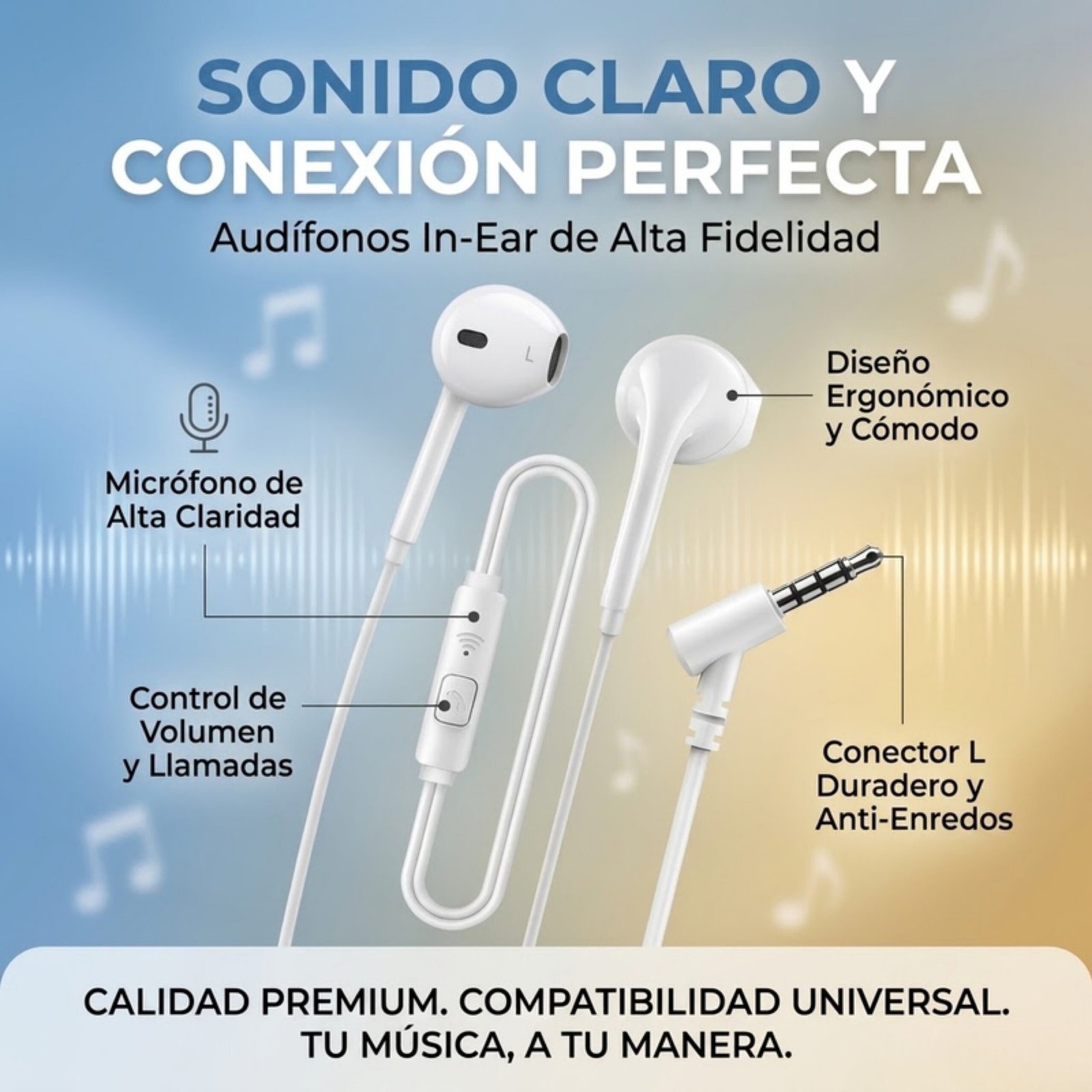 (pack X 4) Auriculares Awei Pc-7 Alambricos Blanco