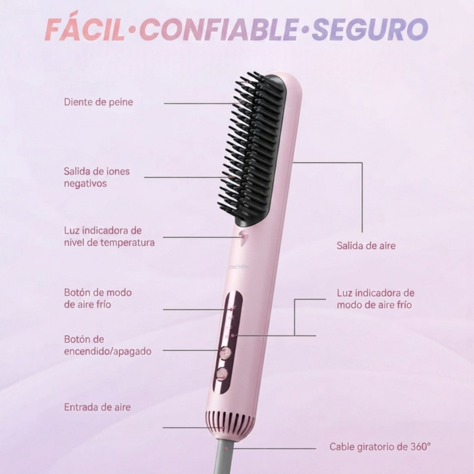 Peine alisadora de cabello alambrica Enchen H2 - Rosado - Image 8