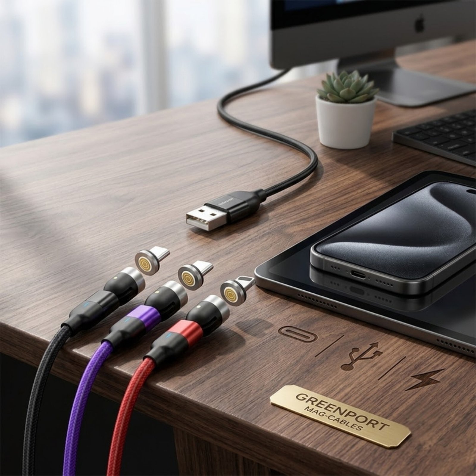 Cable Carga Magnético 3a 540 Micro Usb + Tipo-c + Ios /2 Mts - Negro - Image 3