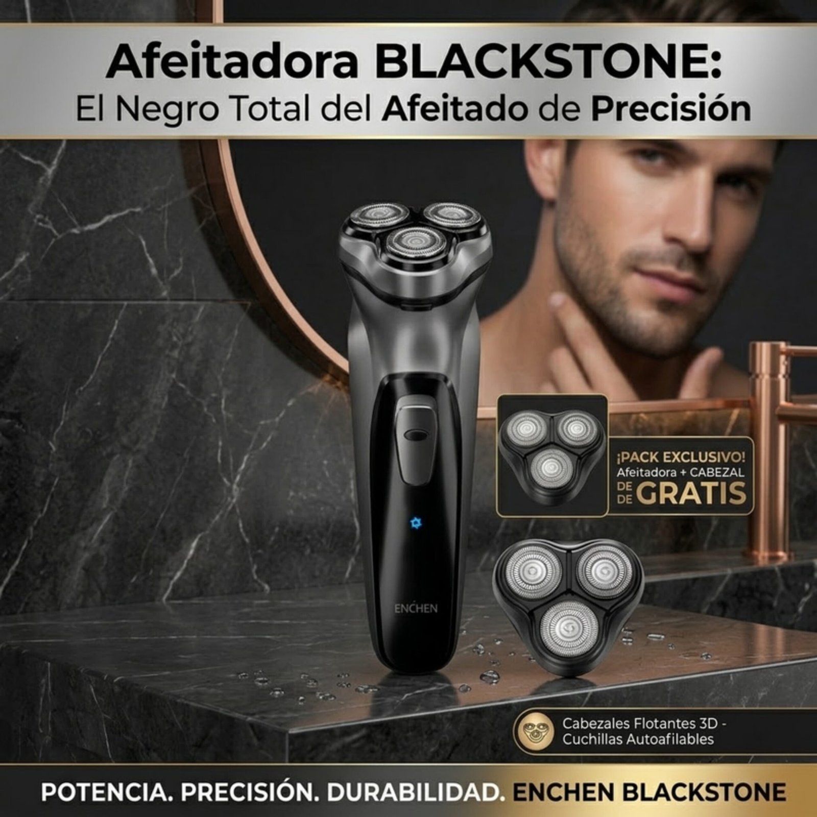 Pack: 1x Afeitadora Blackstone Enchen - Negro + 1x Afeitadora Blackstone Enchen - Repuesto - Negro / Pack 1.