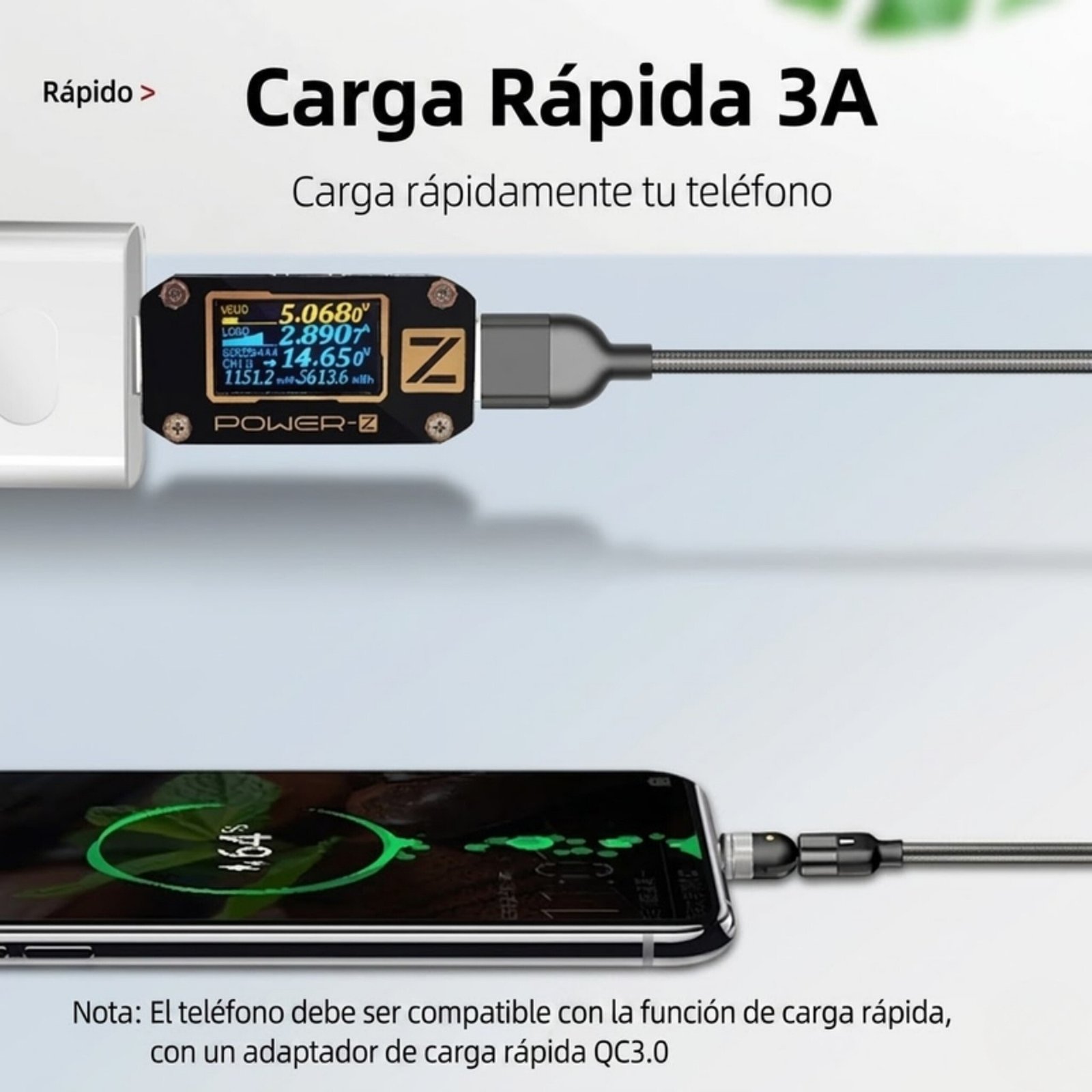 Cable Carga Magnético 3a 540 Micro Usb + Tipo-c + Ios /2 Mts - Negro - Image 9