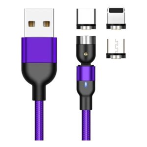 Cable Carga Magnético 3a 360 + 180 Micro Usb + Tipo-c + Ios - Púrpura