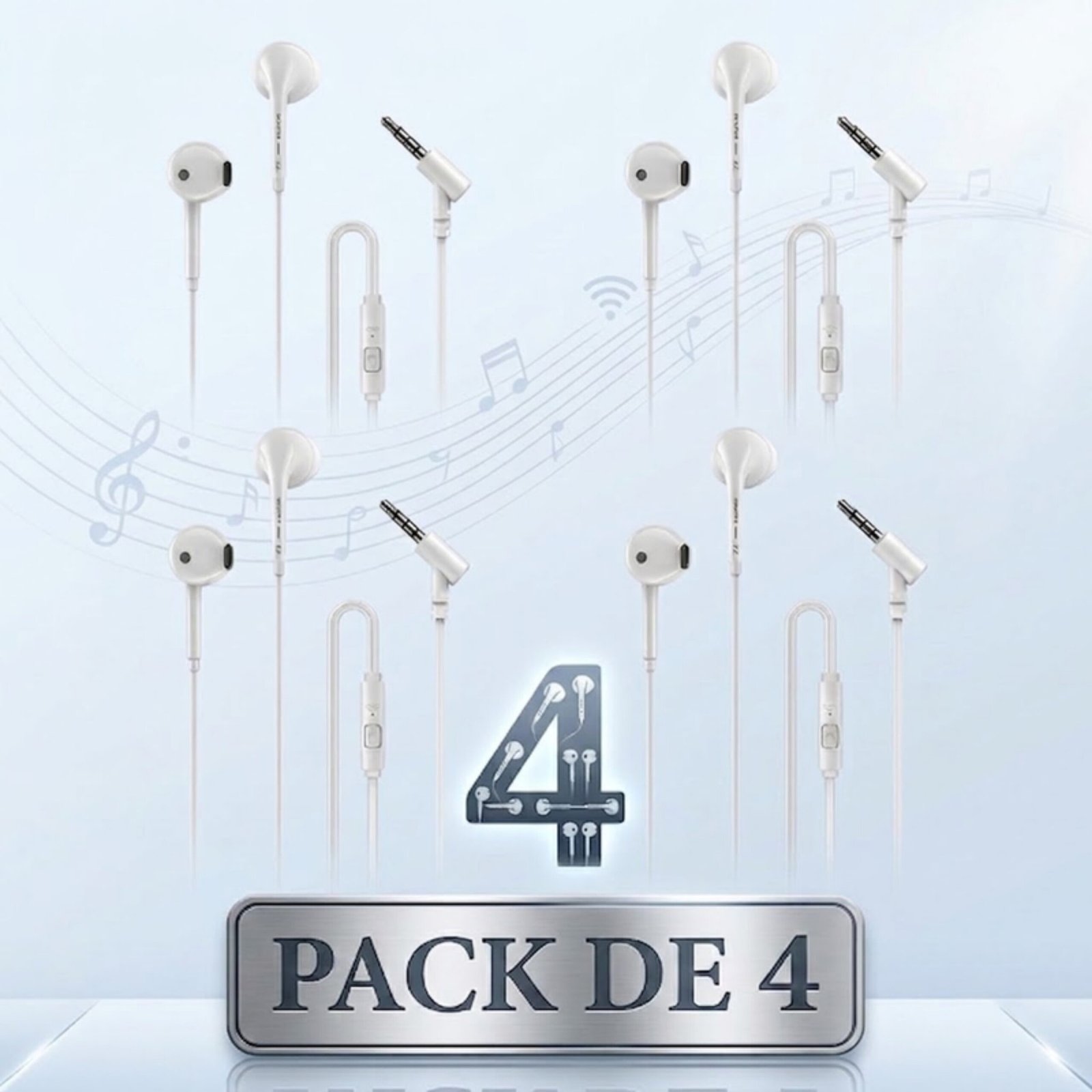 (pack X 4) Auriculares Awei Pc-7 Alambricos Blanco - Image 3