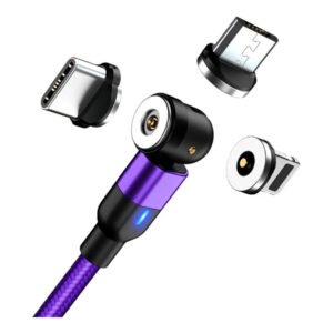 Cable Carga Magnético 2a 360 + 180 Micro Usb + Tipo-c + Ios - Púrpura